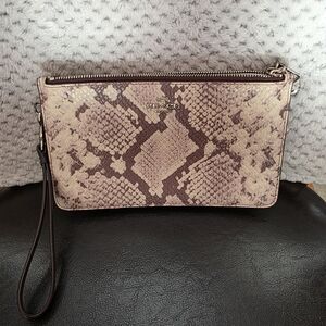 Coach Beige and Brown Snake Print Wristlet